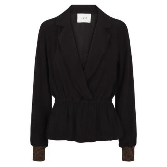 JUST FEMALE • Black Lauren Blouse Gold Accents Top - Picture 1 of 12